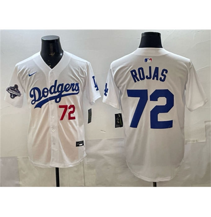 Men's Los Angeles Dodgers #72 Miguel Rojas White 2025 World Series Champions Limited Stitched Baseball Jersey