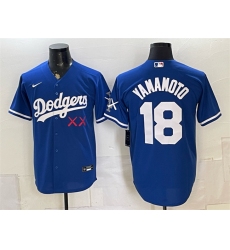 Men's Los Angeles Dodgers x KAWS #18 Yoshinobu Yamamoto Royal Vapor Premier Limited Stitched Baseball Jersey