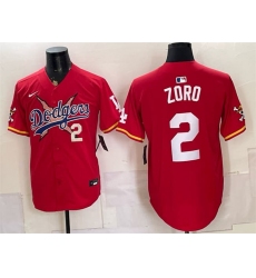 Men's Los Angeles Dodgers x One Piece #2 Zoro Red Vapor Premier Limited Stitched Baseball Jersey