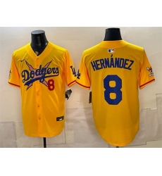 Men's Los Angeles Dodgers x One Piece #8 Enrique Hernández Yellow Vapor Premier Limited Stitched Baseball Jersey