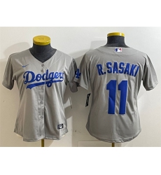 Women's Los Angeles Dodgers #11 Roki Sasaki Grey Cool Base Stitched Baseball Jersey(Run Small)