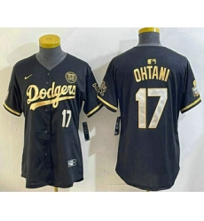 Women's Los Angeles Dodgers #17 Shohei Ohtani Black Gold 2024 World Series 34 Stitched Cool Base Jersey