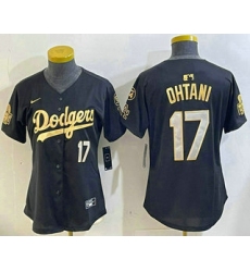 Women's Los Angeles Dodgers #17 Shohei Ohtani Black Gold 2024 World Series 34 Stitched Cool Base Jerseys