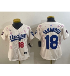 Women's Los Angeles Dodgers #18 Yoshinobu Yamamoto Cream 2025 Tokyo Series Limited Stitched Baseball Jersey(Run Small)