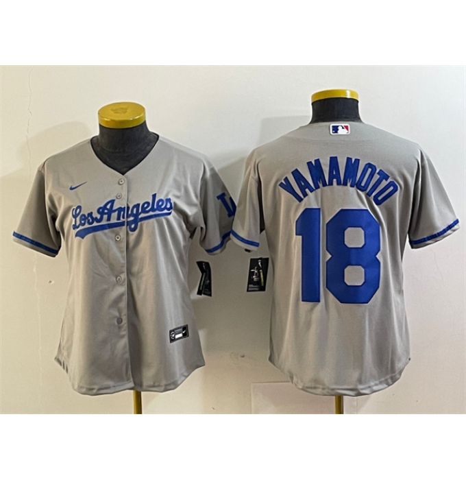 Women's Los Angeles Dodgers #18 Yoshinobu Yamamoto Gray Stitched Jersey