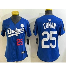 Women's Los Angeles Dodgers #25 Tommy Edman Number Blue 2024 World Series With Fernando 34 Fashion Limited Stitched Jersey