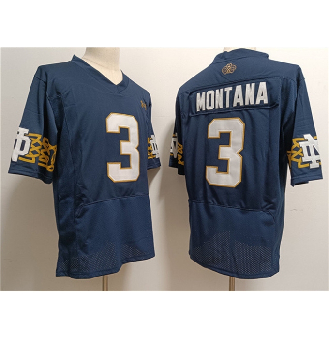Men's Notre Dame Fighting Irish #3 Joe Montana Navy With Name Limited Stitched Jersey
