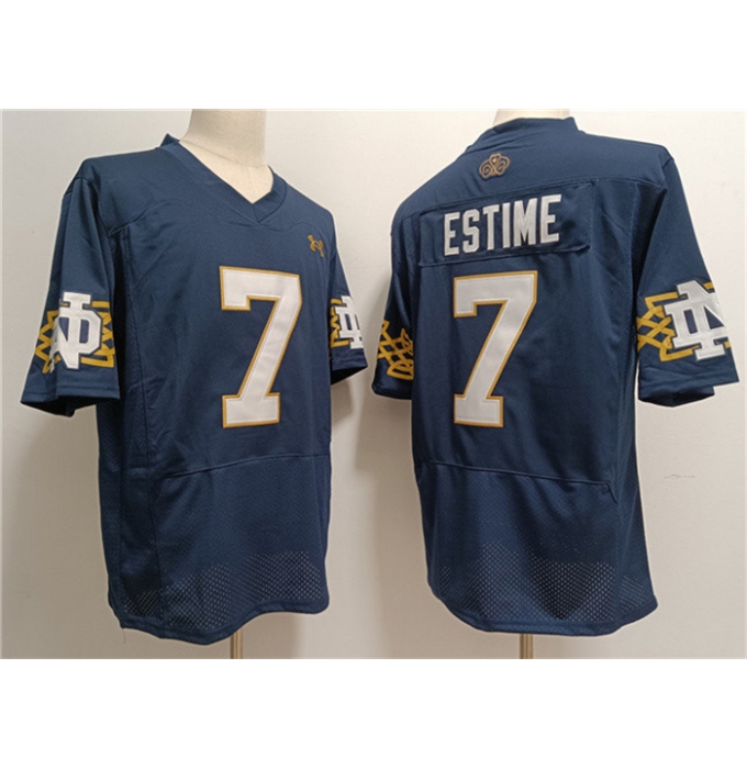 Men's Notre Dame Fighting Irish #7 Audric Estimé Navy With Name Limited Stitched Jersey