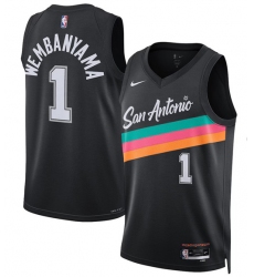 Men's San Antonio Spurs #1 Victor Wembanyama Black 2025-26 City Edition Swingman Stitched Basketball Jersey