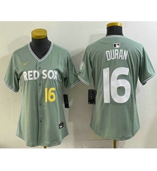 Women's Boston Red Sox #16 Jarren Duran Light Green 2025 City Connect Player Name Limited Jersey