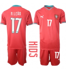 Youth Portugal #17 R.LEAO National Team FIFA x World Cup 2026 Home Red On Eusebio special edition Kids Jersey