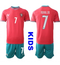 Youth Portugal #7 RONALDO National Team FIFA x World Cup 2026 Home Red On Eusebio special edition Kids Jerseys