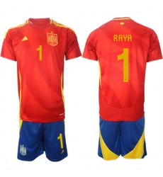 Men's Spain Team #1 David Raya 2024-25 Red Home Soccer Jersey Suit