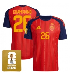 Men's Spain Team #26 Champions Red 2026 World Cup Home Soccer Jersey