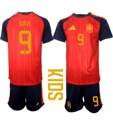 Youth Spain #9 GAVI National Team FIFA x World Cup 2026 Home Red On Field Kids Jerseys
