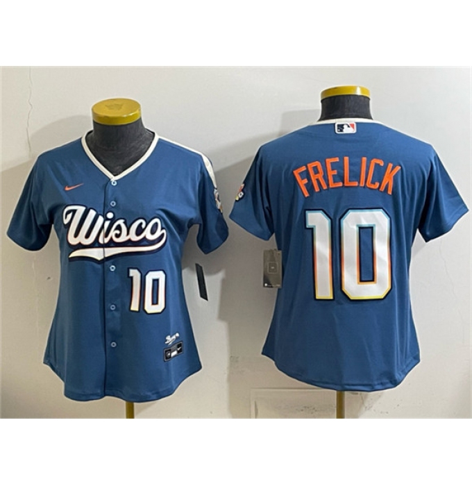 Women's Milwaukee Brewers #10 Sal Frelick Mineral Blue 2026 City Connect Stadium Stitched Baseball Jersey(Run Small)