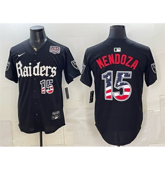 Men's Las Vegas Raiders #15 Fernando Mendoza Black USA 250 Fourth of July 'Gothic Sin City Shadows Edition' Vapor Limited Stitched Baseball Jersey