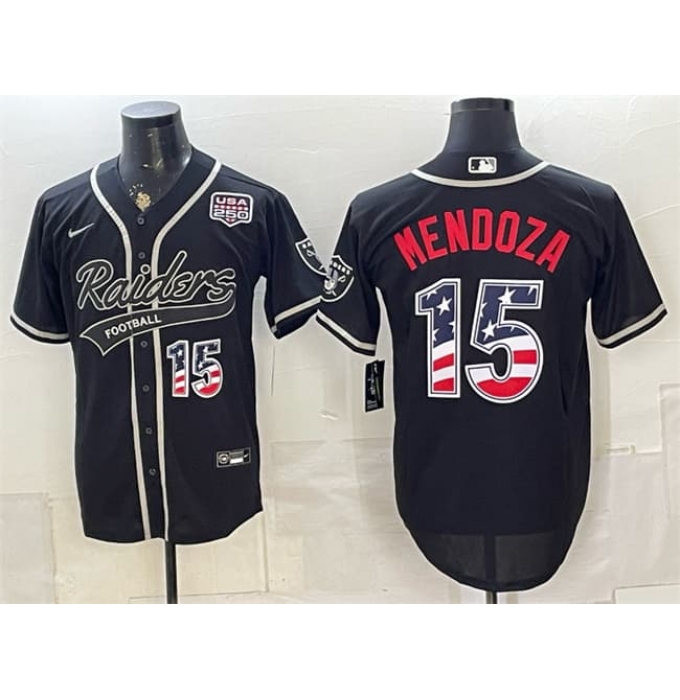 Men's Las Vegas Raiders #15 Fernando Mendoza Black USA 250 Fourth of July Vapor Limited Stitched Baseball Jersey