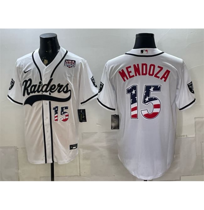 Men's Las Vegas Raiders #15 Fernando Mendoza White USA 250 Fourth of July Vapor Limited Stitched Baseball Jersey
