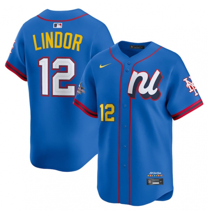 Men's National League #12 Francisco Lindor Blue 2025 All-Star Edition Limited Stitched Baseball Jersey