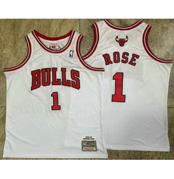 Men's Chicago Bulls #1 Derek Rose White Hardwood Classics Soul AU Throwback Jersey