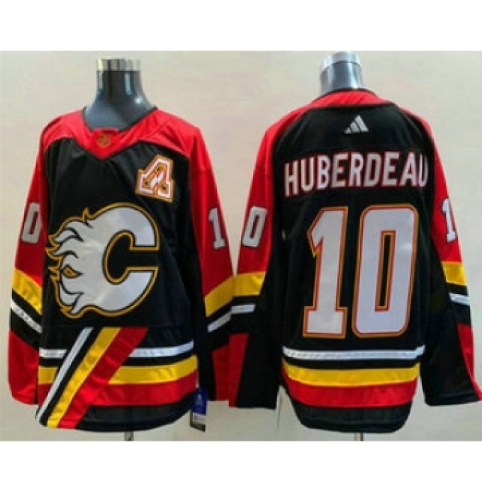 Men's Calgary Flames #10 Jonathan Huberdeau Black 2022 Reverse Retro Stitched Jersey