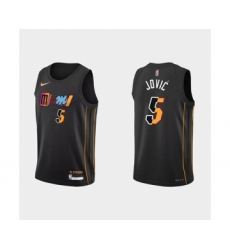 Men's Miami Heat #5 Nikola Jovic 2022 Black City Edition 75th Anniversary Stitched Basketball Jersey