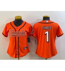 Women's Cincinnati Bengals #1 JaMarr Chase Orange With Patch Cool Base Stitched Baseball Jersey
