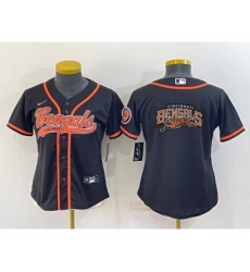 Women's Cincinnati Bengals Black Team Big Logo With Patch Cool Base Stitched Baseball Jersey
