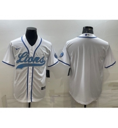 Men's Detroit Lions Blank White With Patch Cool Base Stitched Baseball Jersey