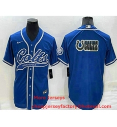 Men's Indianapolis Colts Blue Team Big Logo With Patch Cool Base Stitched Baseball Jersey