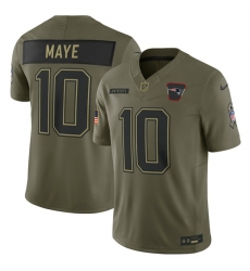 Men's New England Patriots #10 Drake Maye Olive 2025 Salute to Service Limited Football Stitched Jersey