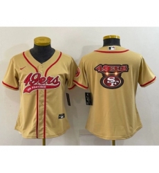 Women's San Francisco 49ers Gold Team Big Logo With Patch Cool Base Stitched Baseball Jersey