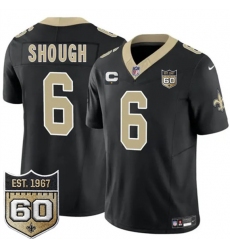 Men's New Orleans Saints #6 Tyler Shough Black 2026 F.U.S.E With 1-Star C And 60th Anniversary Vapor Limited Football Stitched Jersey