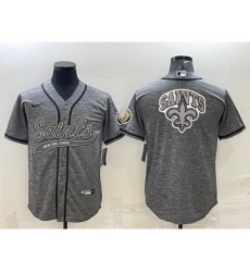 Men's New Orleans Saints Grey Team Big Logo With Patch Cool Base Stitched Baseball Jersey