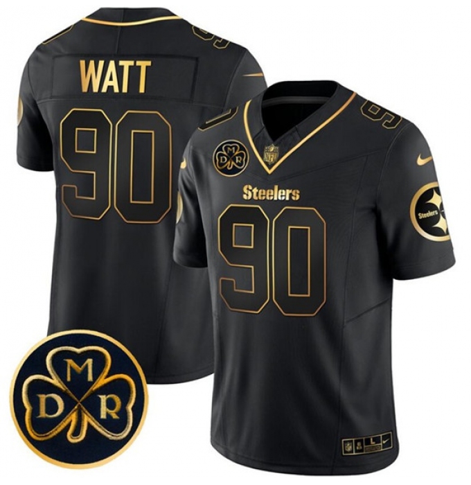 Men's Pittsburgh Steelers #90 T.J. Watt Black Gold F.U.S.E. DMR Vapor Limited Football Stitched Jersey