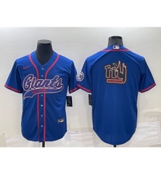 Men's New York Giants Blue Team Big Logo With Patch Cool Base Stitched Baseball Jersey