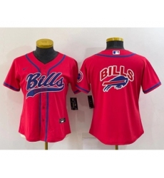 Women's Buffalo Bills Red Team Big Logo With Patch Cool Base Stitched Baseball Jersey