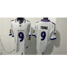 Men's Baltimore Ravens #9 Zion Young White 2026 F.U.S.E. Vapor Limited Football Stitched Jersey