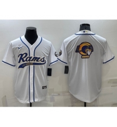 Men's Los Angeles Rams White Team Big Logo With Patch Cool Base Stitched Baseball Jersey