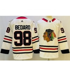 Men's Chicago Blackhawks #98 Connor Bedard White Black Stitched Jersey