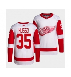 Men's Detroit Red Wings Authentic Primegreen #35 Ville Husso White Away Jersey