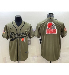 Men's Cleveland Browns Olive 2022 Salute To Service Team Big Logo Cool Base Stitched Baseball Jersey