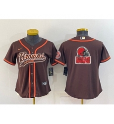 Women's Cleveland Browns Brown Team Big Logo With Patch Cool Base Stitched Baseball Jersey