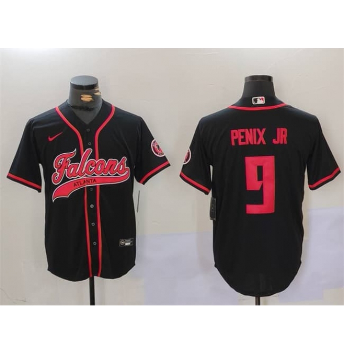 Men's Atlanta Falcons #9 Michael Penix Jr. Black With Cool Base Stitched Baseball Jersey