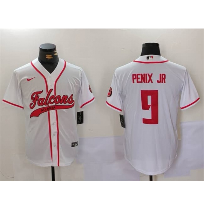 Men's Atlanta Falcons #9 Michael Penix Jr. White With Cool Base Stitched Baseball Jersey