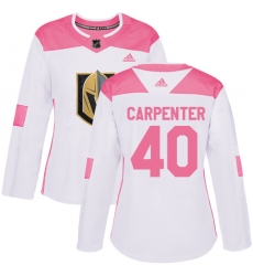 Women's Adidas Vegas Golden Knights #40 Ryan Carpenter Authentic White Pink Fashion NHL Jersey