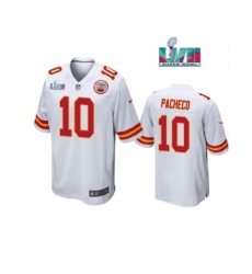 Men’s Kansas City Chiefs #10 Isaih Pacheco White Super Bowl LVII Patch Stitched Game Jersey