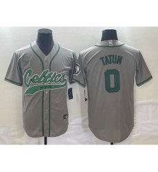 Men's Boston Celtics #0 Jayson Tatum Grey With Patch Stitched Baseball Jersey