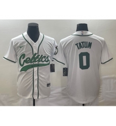 Men's Boston Celtics #0 Jayson Tatum White With Patch Stitched Baseball Jersey